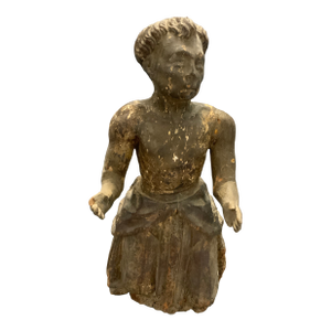 19th Century Antique Kneeling Wood Carved Santos Figure