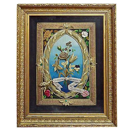 Vintage Spanish Commemorative Embroidered Plaque For Sale