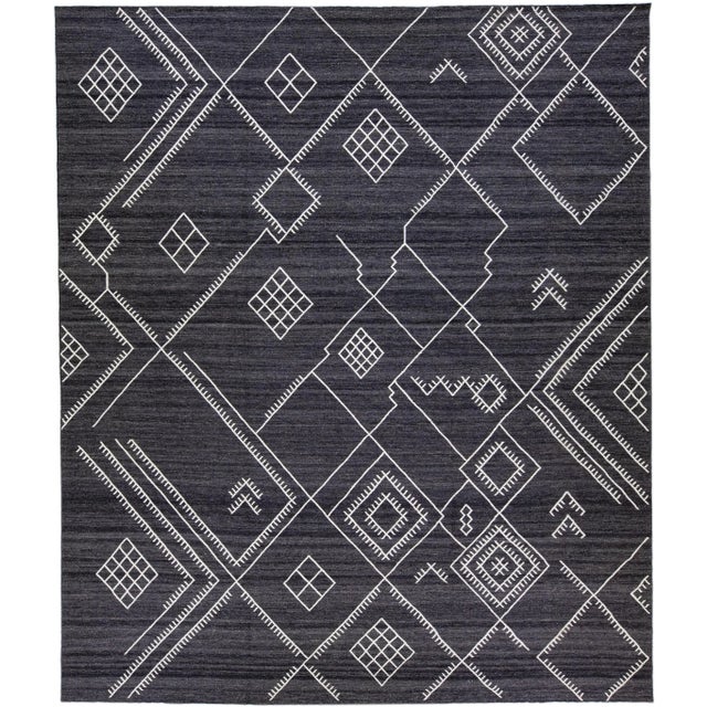 Textile Early 21st Century Oversize Modern Kilim Flatweave Wool Rug With Dark Gray Field by Apaadana For Sale - Image 7 of 7
