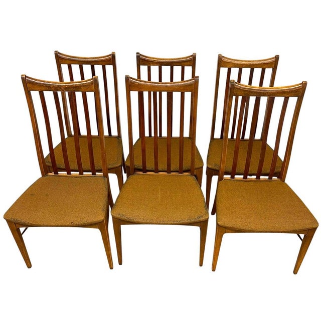 Mid-Century Modern Set of 6 Vintage Mid-Century Modern Slat-Back Dining Chairs With Upholstered Seats For Sale - Image 3 of 10