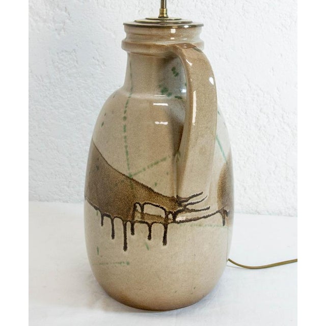 1970s German Glazed Terracotta and Brass Table Lamp with Handle, 1970 For Sale - Image 5 of 13
