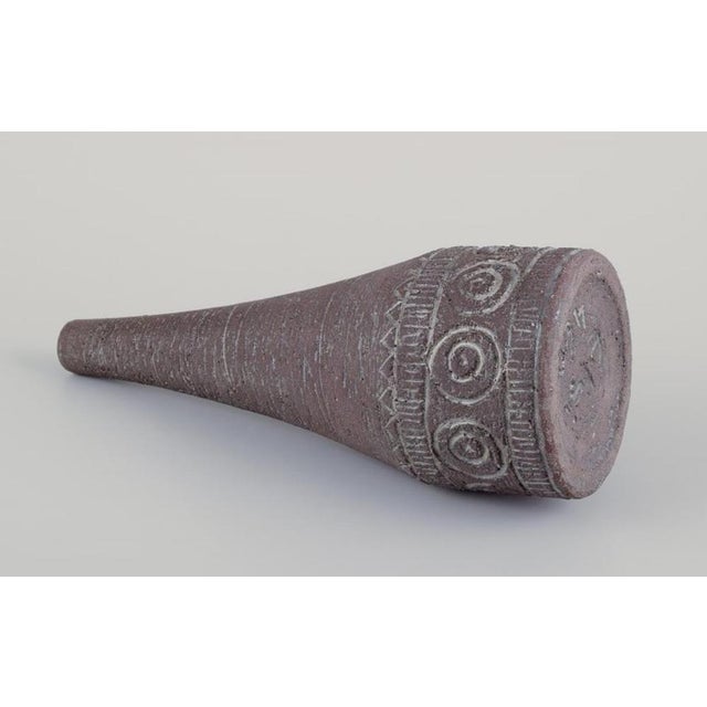 1960s Ceramic Vase Unglazed with Geometric Pattern and Blue Tones Glaze by Carl-Harry Stålhane, 1960s For Sale - Image 5 of 7