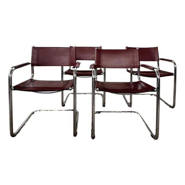 Cantilever Cognac Leather Chairs by Breuer Marcel, 1990s, Set of 4 For Sale