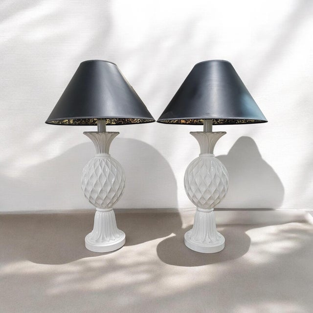 Traditional Casual Lamps of California 1998, White Ceramic Pineapple - A Pair For Sale - Image 3 of 7