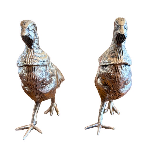 1970s Italian Silver-Plated Bronze Pheasant Sculptures, 1970, Set of 2 For Sale - Image 5 of 9