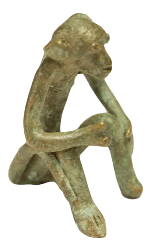 Vintage African Oxidized Bronze Sitting Monkey