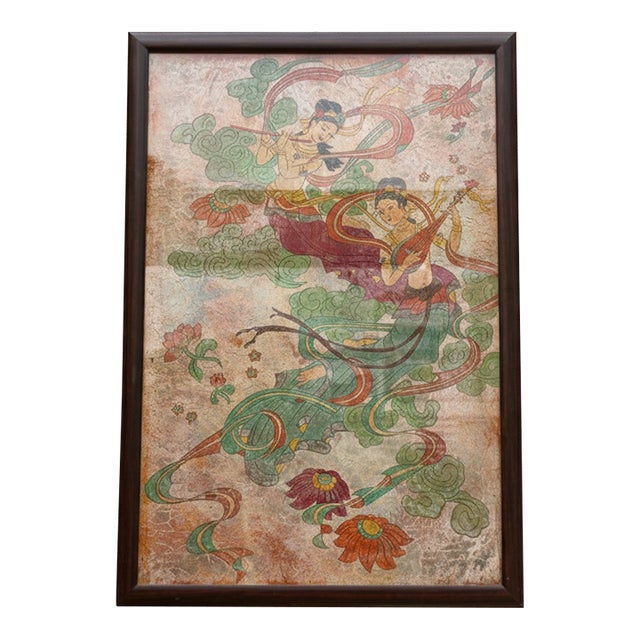 Framed Fresco Style Chinese Mural Fragment Art For Sale