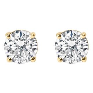 14K Yellow Gold 1.0 Cttw Round Brilliant Cut Lab Grown White Diamond 4-Prong Classic Solitaire Stud Earrings (F-G Color, VS1-VS2 Clarity) For Sale