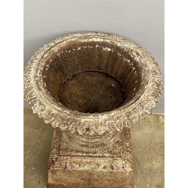 19th C English Cast Iron Urn on Base For Sale In Los Angeles - Image 6 of 7