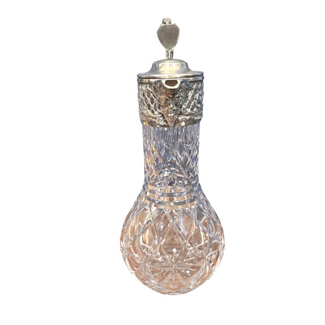 Victorian 1900s Victorian Cut-Crystal and Silverplate Claret Jug With Lion Finial and Bacchus Spout For Sale - Image 3 of 11