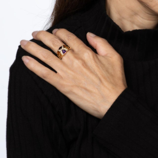 80s Portuguese Ring Amethyst Citrine Diamond 19k Yellow Gold Sz 6.5 Fine Jewelry For Sale In Los Angeles - Image 6 of 7