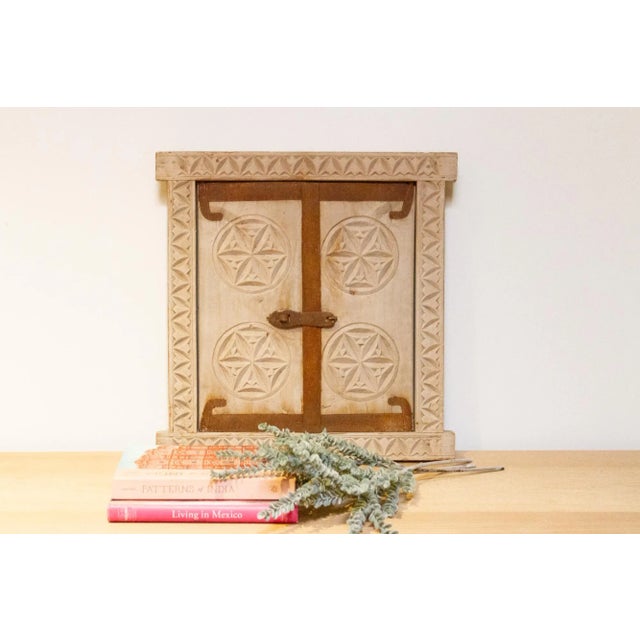 Traditional Antique Floral Carved Bleached Window Mirror-Dhumdar For Sale - Image 3 of 8