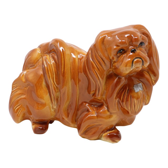 Vintage Ceramic Pekingese Dog Statue Figurine For Sale