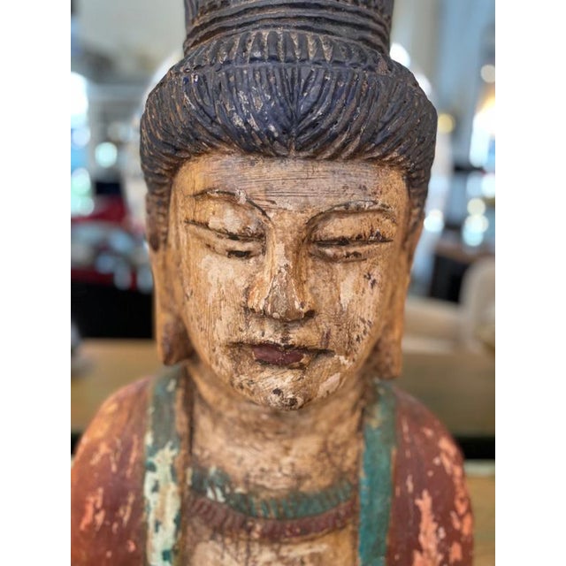 Wood Polychrome Wooden Buddha Sculpture, 1890 For Sale - Image 7 of 10