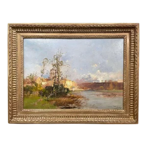19th Century Framed Landscape Oil Painting Signed Lievin for E. Galien-Laloue