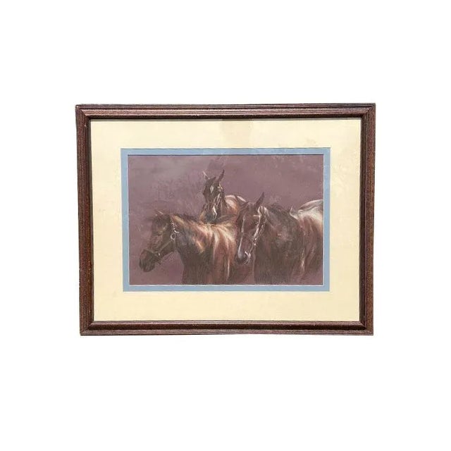 Brown Large Framed Equine Horse Portrait Drawing of Horses in Brown Pencil Pastel For Sale - Image 8 of 9