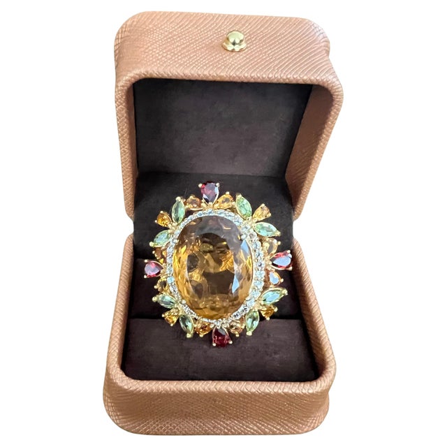 Bochic “Orient” Natural Vintage Citrine, Peridot & Rhodolite Ring Set In 18K Gold & Silver Natural Center Citrine 24.00...