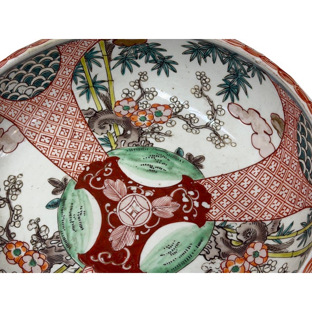 Vintage Asian Round Polychrome Enamel Scenery Graphic Porcelain Bowl For Sale - Image 11 of 11