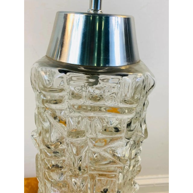 Glass Mid Century Modernist Patterned Glass & Chrome Lamps - a Pair For Sale - Image 7 of 9