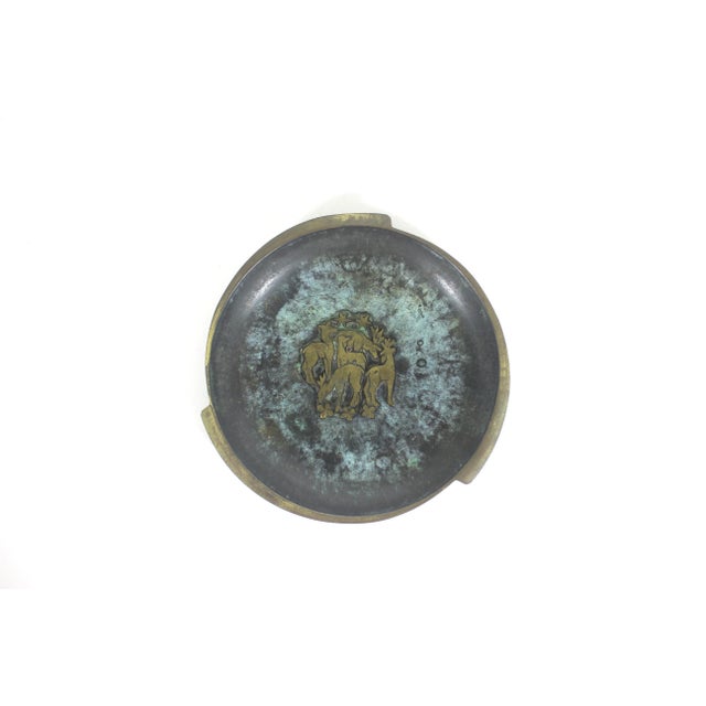 Mid-Century Modern Mid Century Modern Verdigris Brass Plate With Deer For Sale - Image 3 of 10