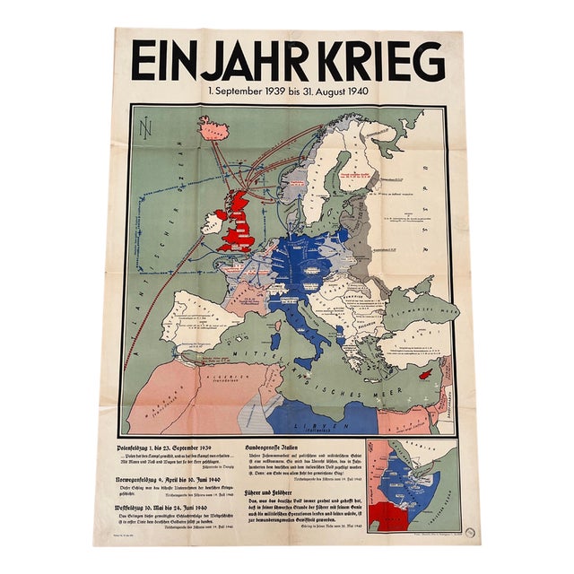 Vintage German Military Second World War 2 Poster, 1940 For Sale