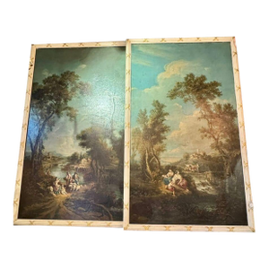 Pair of Large Scale Italian Oil on Canvas River Scenes