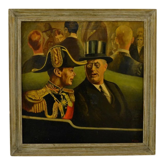 Antique Painting of President Roosevelt & King George, Listed Artist For Sale