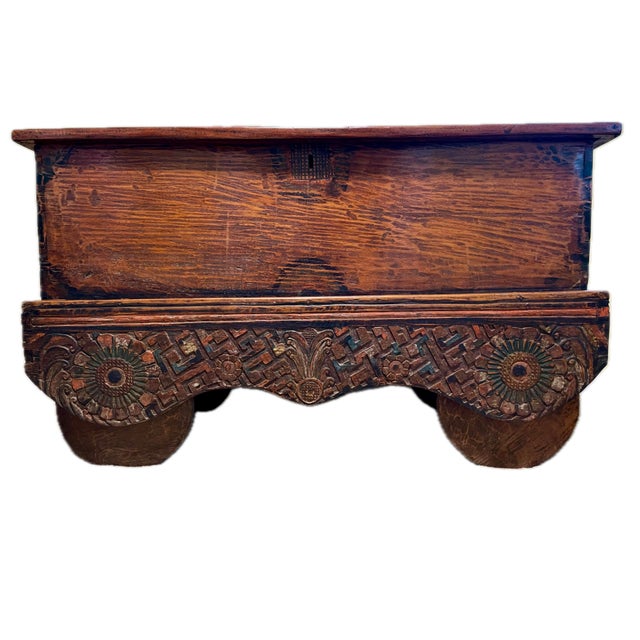 Antique storage chest. Functioning 4 wheels. Always kept indoors. Plenty of storage space. Origin and age unknown.