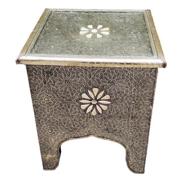 Handcrafted Moroccan Metal Accent Table For Sale