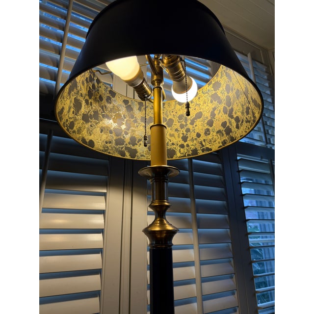 Metal Vintage Wildwood Brass Candlestick Table Lamp With Marbled Tole Shade For Sale - Image 7 of 15