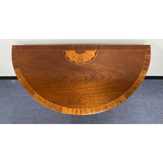 Baker Furniture Hepplewhite Style Inlaid DemiLune Console Table For Sale In New York - Image 6 of 11