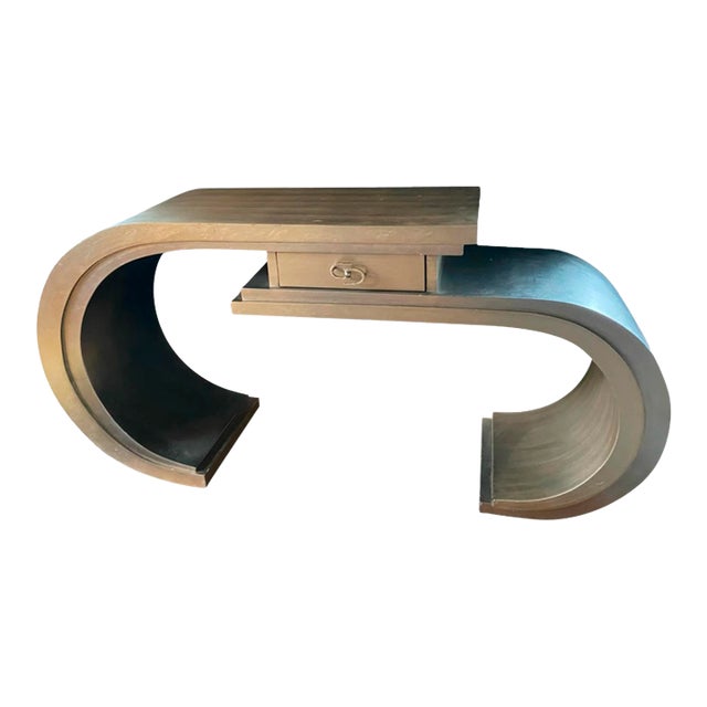 1990s Modern Curved Silver Leaf Console With Drawer For Sale