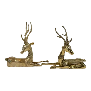 1970's Resting Brass Reindeer Attrib. Sarreid - a Pair