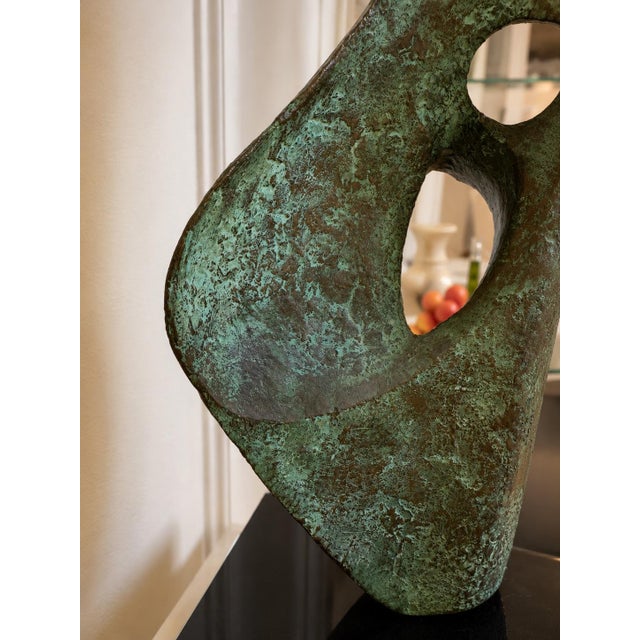 Verdigris 1960s Leonardo Nierman Signed Abstract Bronze Sculpture With Verdigris Patina on Custom Lucite Base For Sale - Image 8 of 10