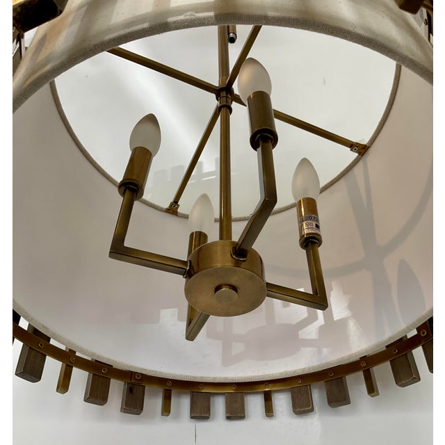 Mid-Century Modern Style Wood and Brass Pendant Light For Sale - Image 4 of 8