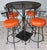 Vintage Spanish Revival Wrought Iron Swivel Bar Stool Set With Matching Mesh Bar Table & Heavy Umbrella Stand – Mid-Century, Orange Vinyl For Sale - Image 10 of 12