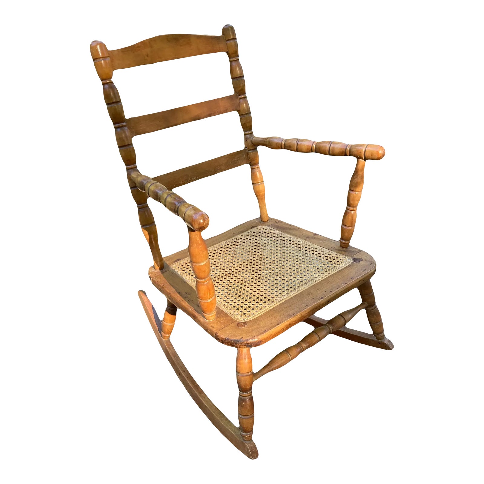 Late 19th Century Antique Turned Wood Ladder Back Open Arm Rocking ...
