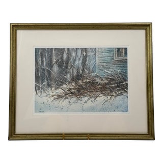 John Holub Original Watercolor “Winter Repose” Signed Maine Winter Landscape For Sale