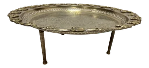 Moroccan Polished Round Footed Silvered Tray With Brass Overlay