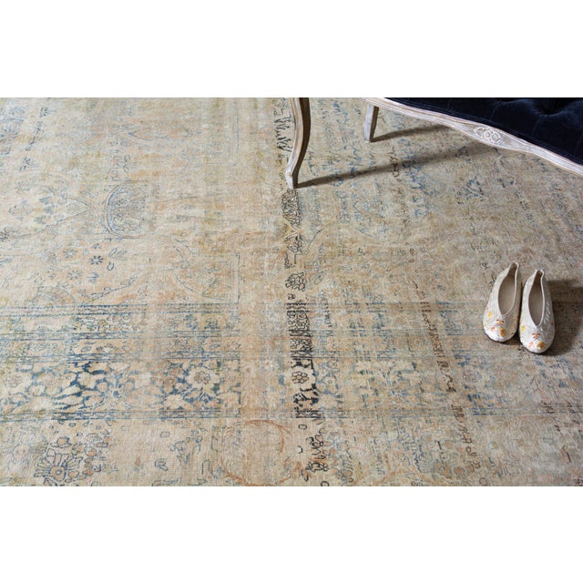 1920s Antique Oversized Allover Botanical Design Beige Tan Blue Wool Hand-Knotted Rug 1920s - 10’11” X 16’2” For Sale - Image 5 of 10