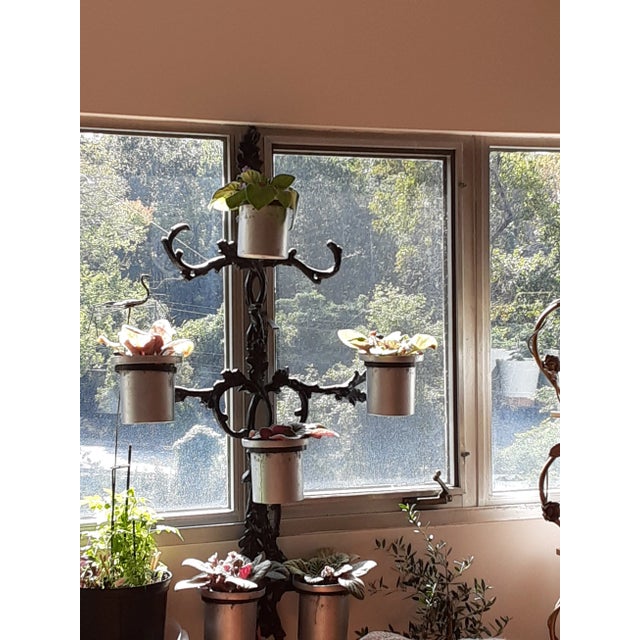 Early 20th Century Solid 68" Tall Black Heavy Solid Wrought Iron Plant Pot Holder Stand For Sale - Image 9 of 10