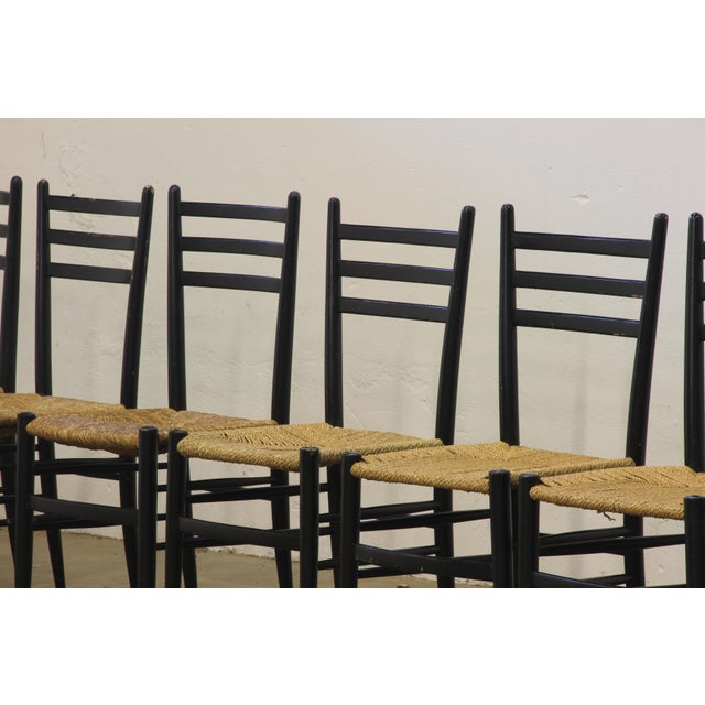 Italian Papercord Dining Chairs with Woven Seats, 1950s, Set of 8 For Sale - Image 13 of 18
