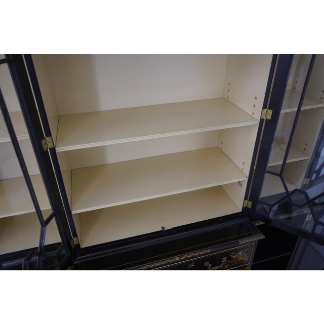 Wood S. Hillie English Made Chinoiserie Breakfront Bookcase For Sale - Image 7 of 18