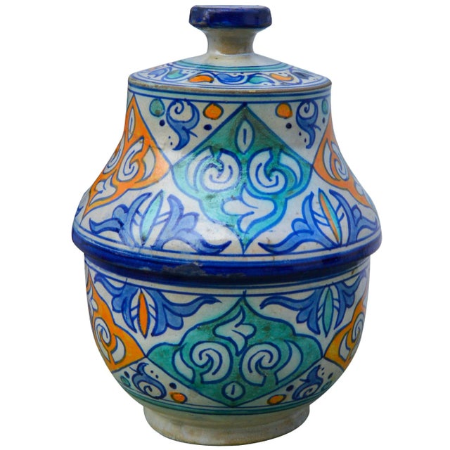 Blue Blue & Orange Moorish Ceramic Box For Sale - Image 8 of 8