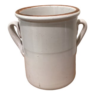 Antique Rustic Ceramic European Glazed Stoneware Confit Pot/ Urn With Handles For Sale