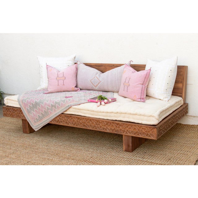 Moroccan Reclaimed Wood Modern Moroccan Carved Low Sofa For Sale - Image 3 of 14