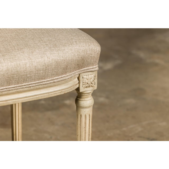 Pair of French Louis XVI Style 1920s Painted Side Chairs with Fluted Legs For Sale - Image 4 of 12