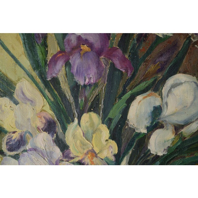 Gladys T Smith Still Life of Flowers and Buddha Head Oil Painting For Sale - Image 4 of 15