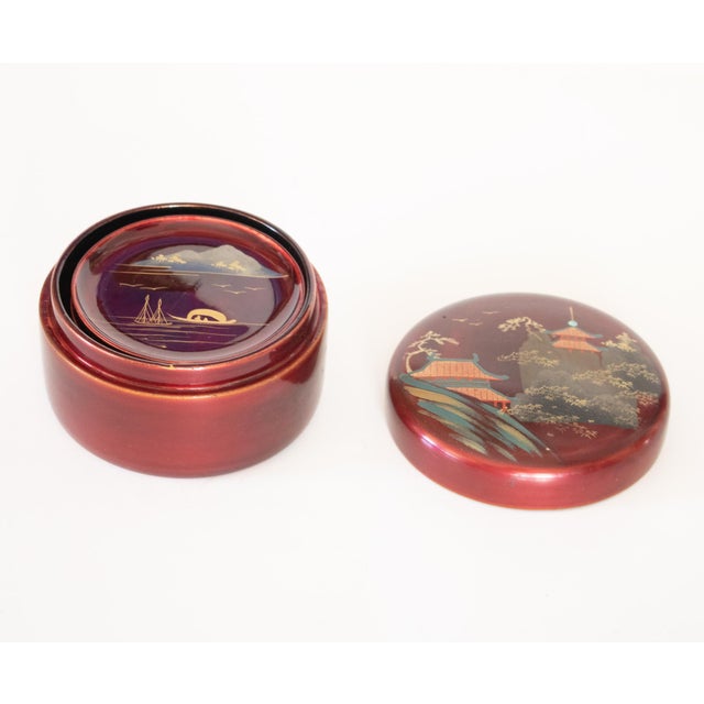 Wood 1970s Japanese Lacquered Wood Set of 6 Coasters in Box For Sale - Image 7 of 14