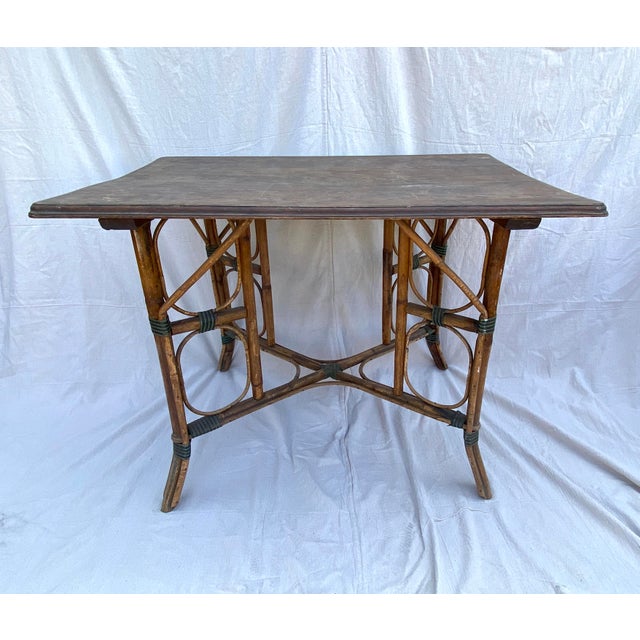 Vintage French Oak and Bamboo Bistro Table Chairish